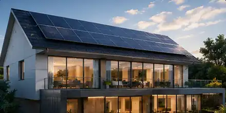 Casa con paneles solares e inversor Growatt instalados por VOLT360
